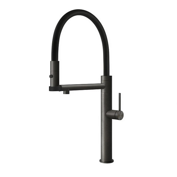 Смеситель для кухни Gessi 316 CESELLO                                                    
                            60214#707 цвет-black metal brushed PVD/шланг-черный 60214#707