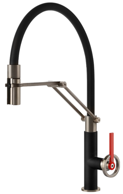 Смеситель для кухни Gessi OFFICINE V                                                    
                            60205#599 матовый черный/Finox, рычаг красный 60205#599