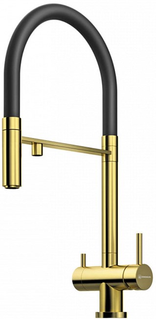 Смеситель для кухни Omoikiri Kanto                                                    
                            4994014 цвет светлое золото, гибкий съемный шланг черный 4994014