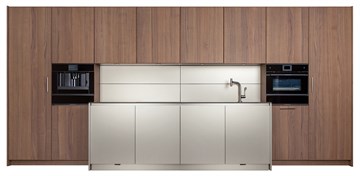Кухонная мебель Eggersmann Malaga                                                    
                            MK3 (345810) torino bronze hell 8909, malaga nussbaum 3506, laminate dark grey, worktop - камень cosmos nero leather Кухонная мебель Eggersmann Malaga                                                    
              