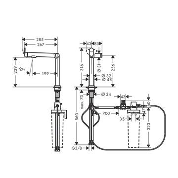 Смеситель для кухни, Hansgrohe, Aqittura M91, цвет-черный матовый 76804670